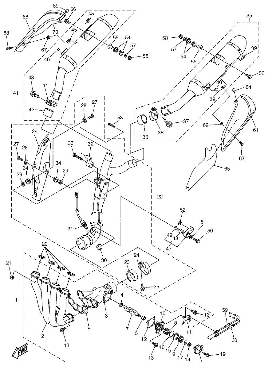 Yamaha R1 2008 EXHAUST parts diagram